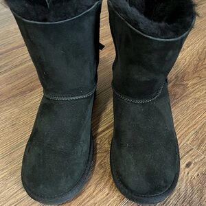 UGG Black Boots with Ribbon Detail